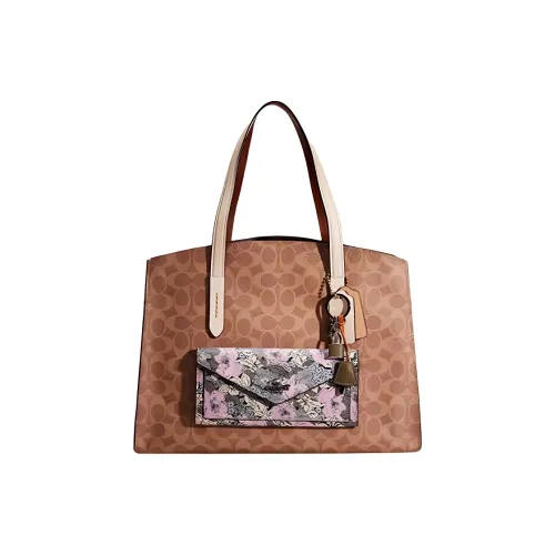 COACH Charlie Classic Monogram Холст и Кожа Сумка через плечо Большая Женская Коричневая