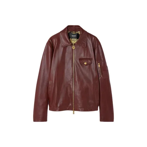 VERSACE JEANS SS25 Кожаная куртка мужская коричневая