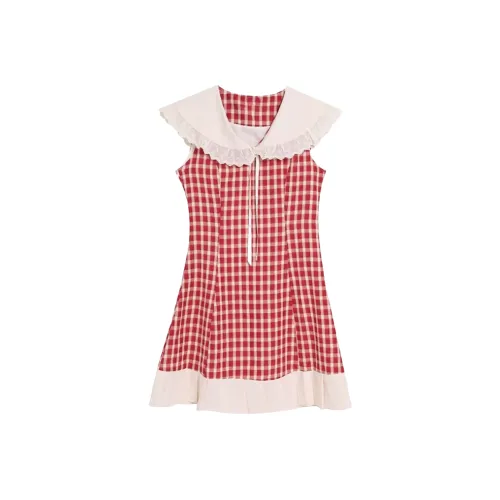 AFGGD Красная клетка Женские Платья без рукавов