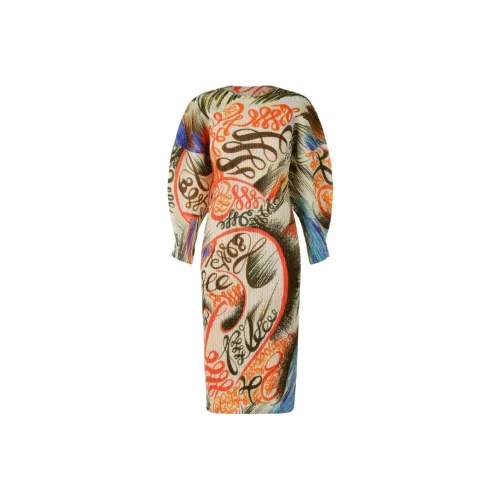 PLEATS PLEASE ISSEY MIYAKE Белое Женское Длинное Платье с Рукавами