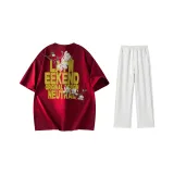 Комплект одежды (Благородный Красный Желтый Логотип Футболка + Белый Фотиния Серый Повседневные Штаны)