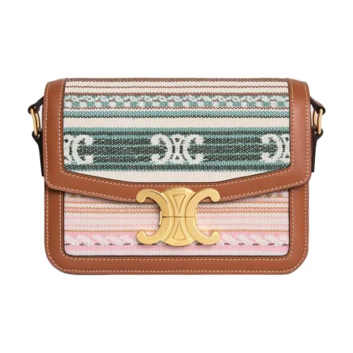 CELINE Teen Triomphe Ткань Сумка через плечо Сумка на плечо Стандартная Женская Коричневая и Розовая