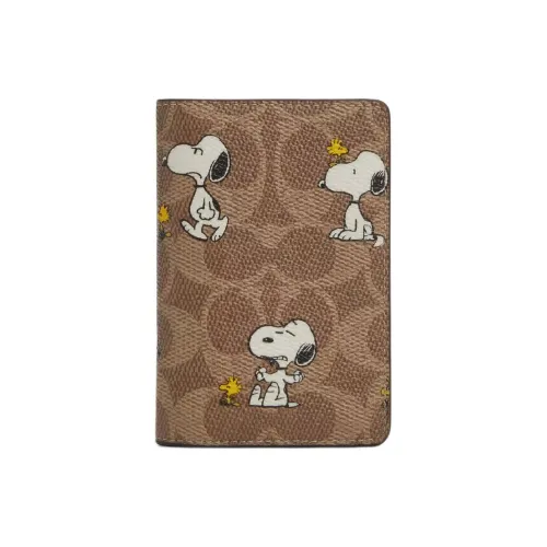 COACH PEANUTS Collaboration Покрытый холст Кошелек Мини Мужской Коричневый