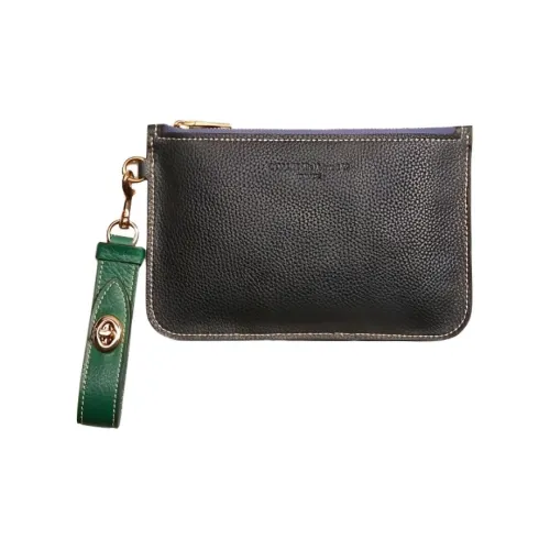 COACH Turnlock Личиевая кожа Кожа Кошелек Держатель для карт Сумка на запястье Клатч Маленький Женский Черный и Зеленый