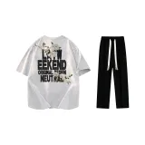 Комплект одежды (Белая, Серая, Черная футболка с логотипом + Черные повседневные штаны)