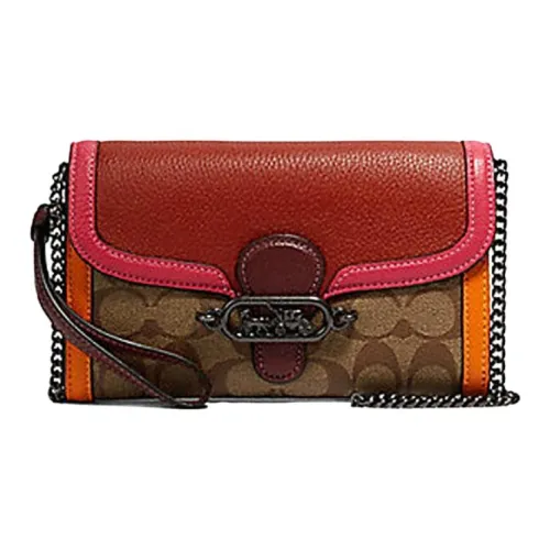 COACH Сумка из холста с нефритовым покрытием кожа через плечо сумка через плечо маленькая женская темно-хаки и розово-красный