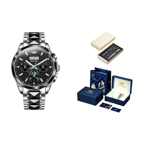 Oupinke Автоматический Механический Механизм Нержавеющая Сталь Ремешок Часы Мужские Черный Циферблат