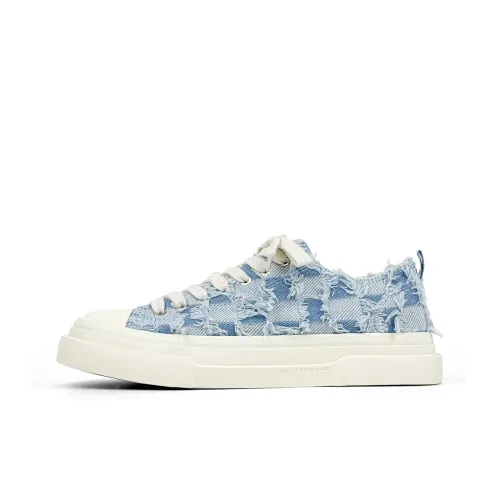 Mengsai Low-Top Canvas Shoes Light Blue Checkered Men's