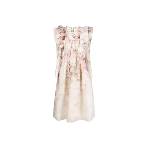 Zimmermann FW23 Длинное Платье с Длинными Рукавами Женское Бежевое