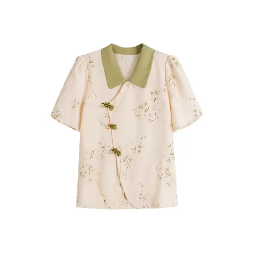 LUYOUYE Бежевый и Чайно-зеленый Женские Рубашки