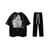 Комплект одежды (Черная футболка с белым логотипом + черные повседневные штаны)