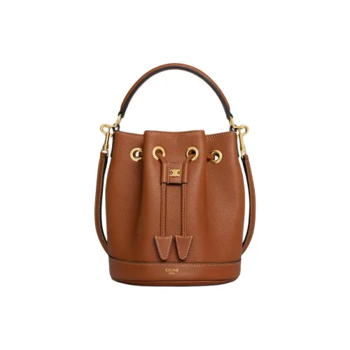 CELINE Коровья кожа Ведрообразная Сумка через плечо Женская Рыжевато-коричневый