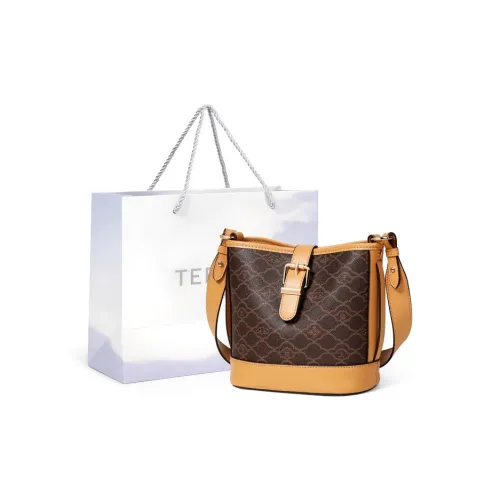 Teenmix ПВХ Ведрообразные Сумки Сумки через плечо Сумка на плечо Стандартная Женская Кофейная Экрю