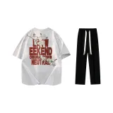 Комплект одежды (Белая и Серая футболка с Красным логотипом + Черные повседневные штаны)