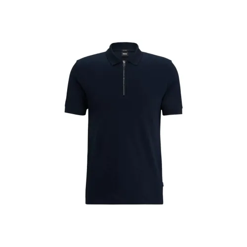 Hugo Boss Мерсеризованный хлопок облегающий крой поло с застежкой на шее мужское поло темно-синий