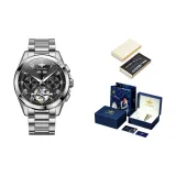 Стальной браслет, глубокий черный циферблат часов