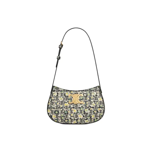 CELINE Tilly Логотип Сумка через плечо Средняя Женская Черная и Зеленая