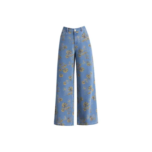 You cow me pants Синий Принт Женские Джинсы