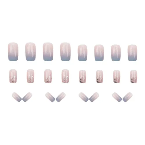 XUNQIANSE Маленький синий минималистский стиль освежающий блестящий девчачий искусственный ногтевой дизайн Овальный Синий Градиентный Французский 24 Патч