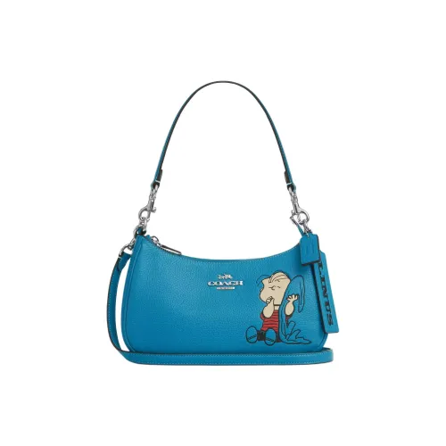 COACH PEANUTS Collaboration Teri Кожа Сумка через плечо Сумка на плечо Средняя Женская Серебряный Parrot Синий Многоцветный