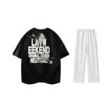 Комплект одежды (Черная футболка с белым логотипом + Бело-серые повседневные штаны Фотиния)