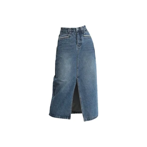 BRN DZ 101 1 2 Синий Женские джинсовые длинные юбки