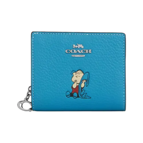 COACH PEANUTS Collaboration Личиевая текстура Кожа Кошелек Мини Женский Синий