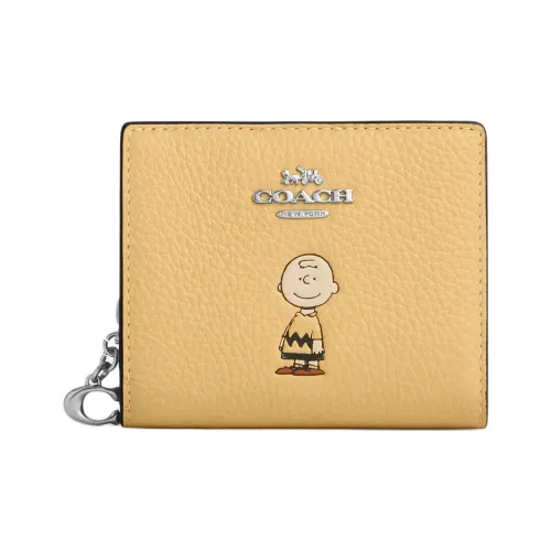 COACH PEANUTS Collaboration Charlie Зернистая кожа личи Кожа Кошелек Мини Женские Желтый