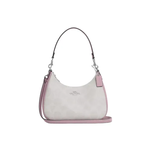 COACH Teri Холст Сумка через плечо Большая Женская Серебряный и Белый и Гвоздика