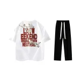 Комплект одежды (Белая и Красная футболка с логотипом + Черные повседневные штаны)