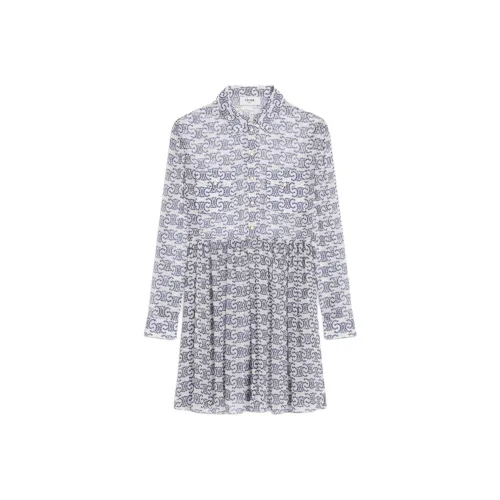 CELINE SS25 Длинное Платье с Длинными Рукавами Женское Индиго