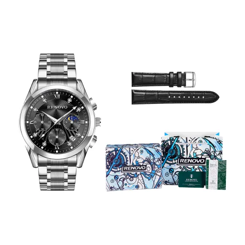 RENOVO Кварцевый механизм ремешок из нержавеющей стали черный циферблат мужские часы