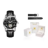 Чёрный кожаный ремешок с чёрным циферблатом [Стандартная коробка для часов + кожаный ремешок]