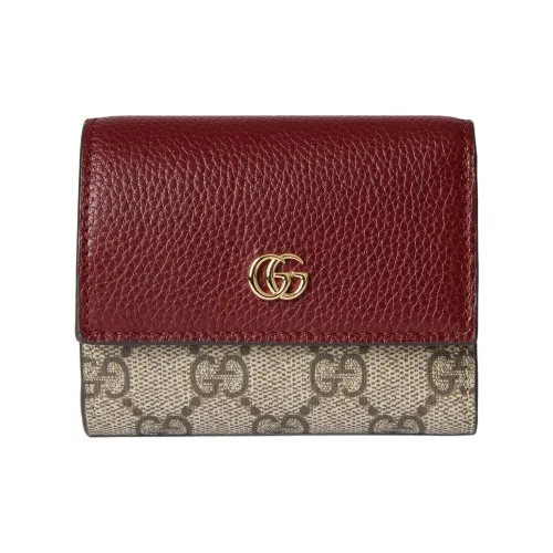 GUCCI GG Marmont Supreme Ткань Кошелек Мини Женский Красный Коричневый