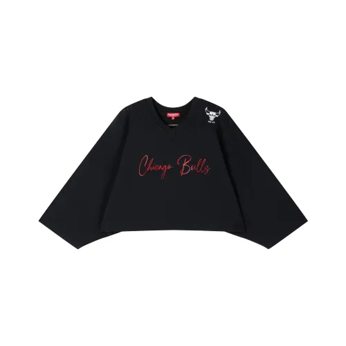 MITCHELL NESS Летучая мышь рукав T-рубашка Женская Черная