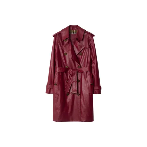 Burberry SS25 Кожа Куртка Женская Малиновый Красный