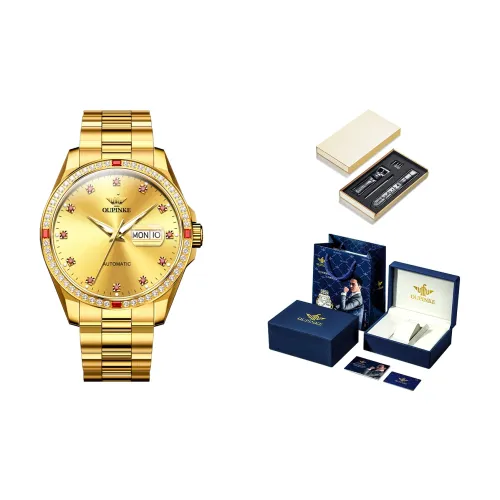 Oupinke Rhinestone Embellished White Mechanical Механизм Нержавеющая сталь Ремешок Часы Мужские Часы Белый Циферблат