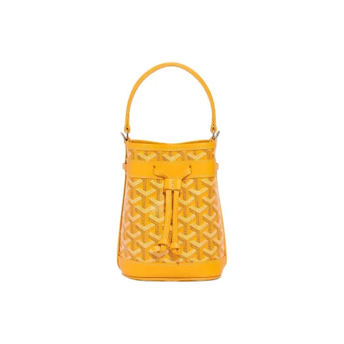 GOYARD Petit Flot Goyardine Холст с Chevroches Телячья кожа Ведрообразная сумка Сумка на одно плечо Мини Женская Желтая