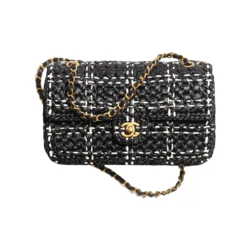 CHANEL Плетеная шерстяная сумка через плечо женская черная белая