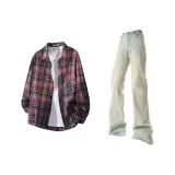 Red Plaid + Yellow Mud Pants  
Красные клетчатые + желтые грязные штаны