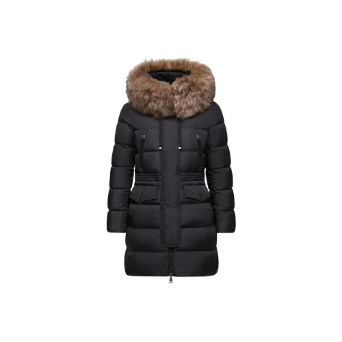 Moncler Aphroti С капюшоном овчина длинный пуховик черный женский