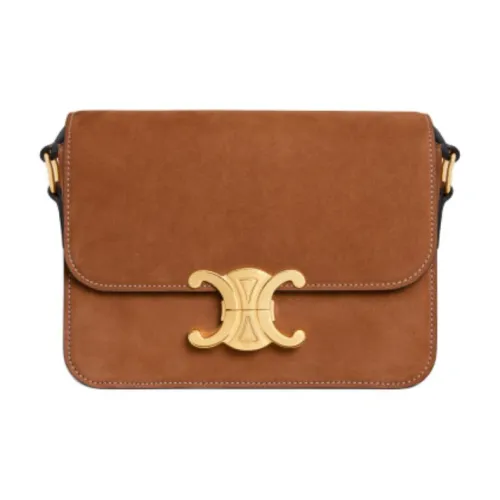 CELINE Triomphe Сумка на плечо из спилочной коровьей кожи Женская CAMEL