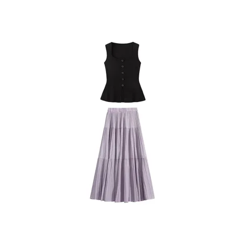 Meanalot Черный топ + Фиолетовая юбка, комплект одежды для женщин с юбкой