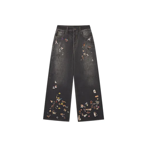 EeeeArtmonster Темно-серые Унисекс Джинсы