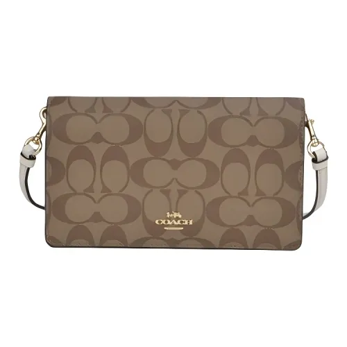 COACH Anna Холст и Кожаная Сумка через плечо Маленькая Женская Хаки и Белая