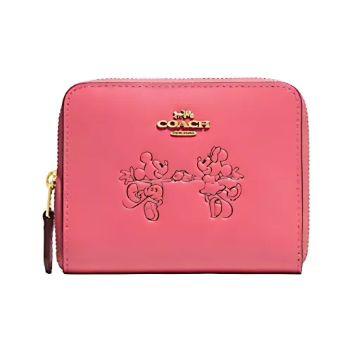 COACH Disney Mickey Mouse Minnie Mouse Коллаборация Zip Around Коровья кожа Кошелек Мини Женские Розовый
