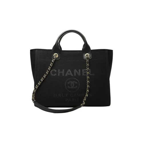 CHANEL Сумка из ткани с коровьей кожей среднего размера женская черная