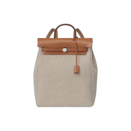 HERMES Herbag Zip Viking Холст Hunter Коровья кожа Рюкзак Унисекс Коричневый