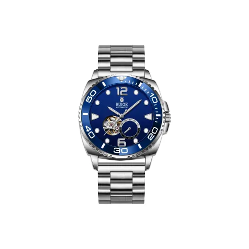 RUIGE Transcend Collection Механический механизм Нержавеющая сталь Ремень Мужские часы Синий циферблат