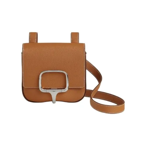 HERMES Della Cavalleria Epsom Телячья кожа Сумка через плечо Мини Женская 37 Золотисто-коричневый